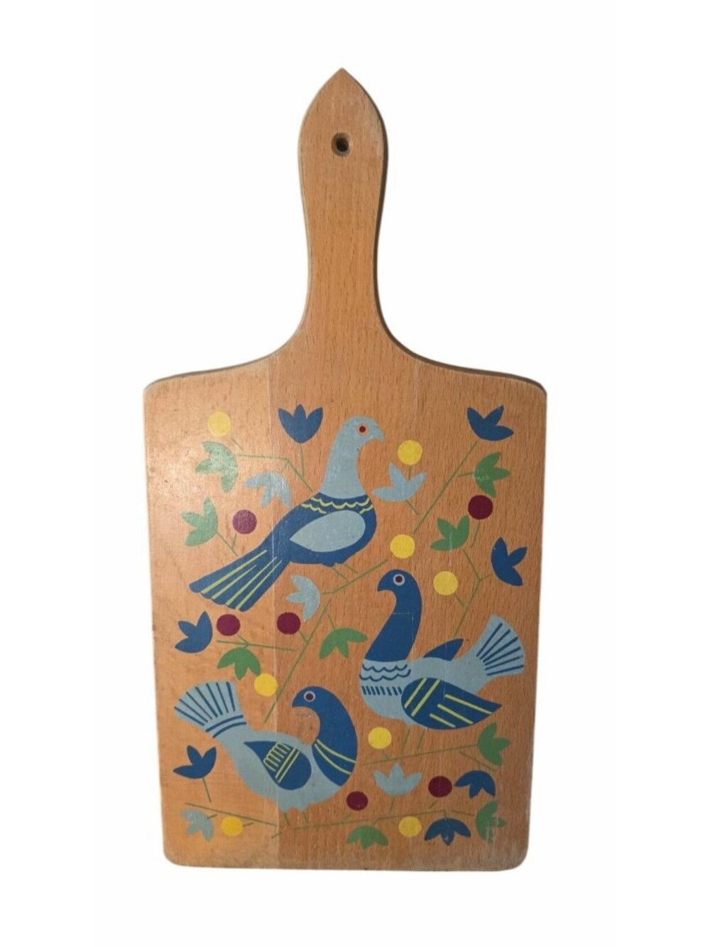 Vintage Wooden Dove Blue Bird Floral Folk Art Cutting Board or Bread Board